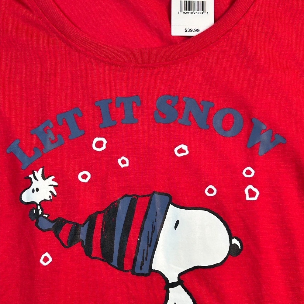 Nite Nite Munki Munki Peanuts Snoopy Let It Snow Pajama Top Red XXL NEW